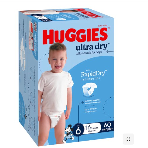Huggies Ultra Dry Nappies Boys Size 6 (16kg+) 60 pack $39